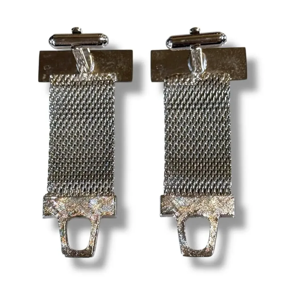 VTG Hickok Cufflinks and Tie Bar Silver Tone Blue Center Wraparound Bullet Back
